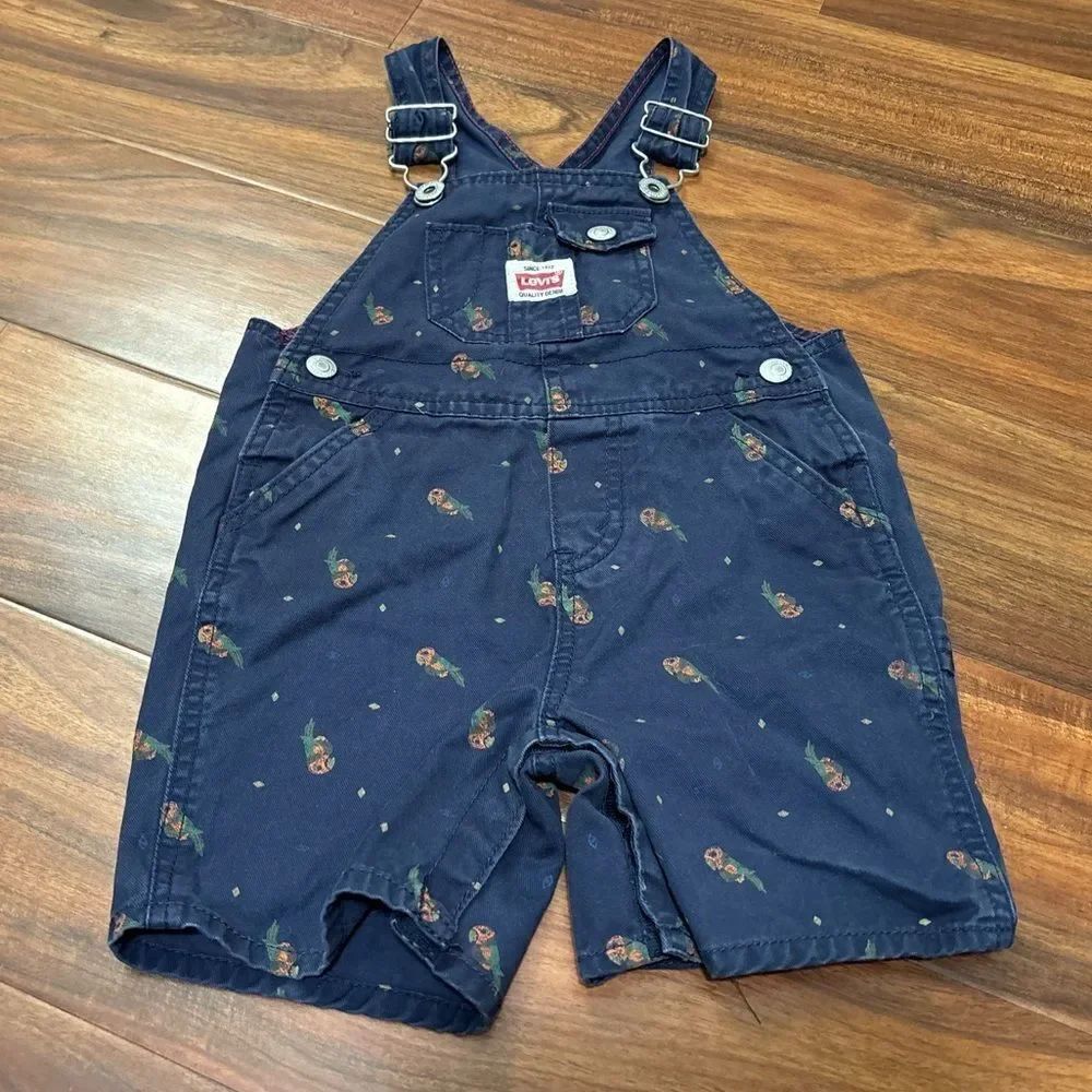 Levi’s navy parrot overall shorts